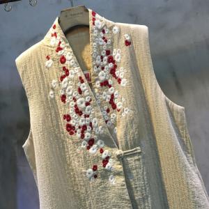 Beautiful Floral Embroidery Long Linen Elegant Vest Quilted Custom Waistcoat
