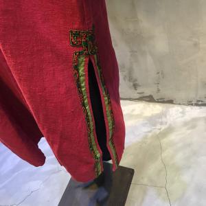 Folk Embroidery Vintage Red Cardigan Hem Slit Customized Chinese Coat