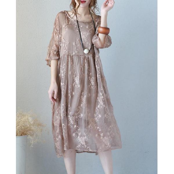 Plus Size Embroidered Dress Transparent Elegant Silk Dress With Basic Camisole