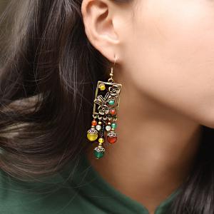 Retro Style Agate Drop Earrings Hollow Womans Elegant Earrings