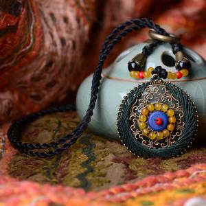 Folk Art Circular Agate Long Necklace Customized Boutique Necklace