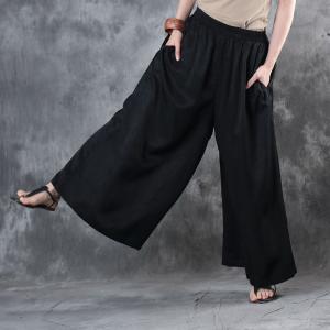 Vintage Style Plain Silk Wide Leg Pants Glittering Flowy Pants