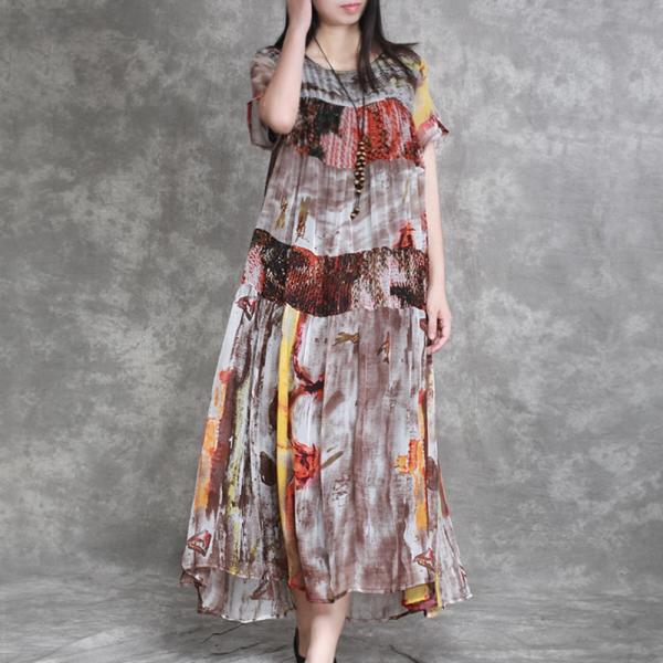 High-End  Mulberry Silk Loose Boho Dress Summer Printed  Holiday Dress