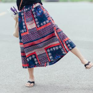 New Arrival Ethnic Printed Linen Culottes Womans Wide Leg Pants