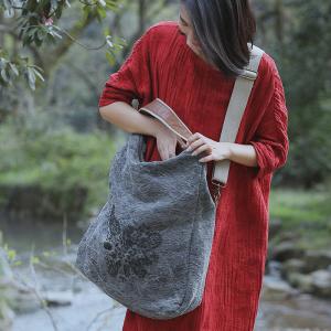 High-End Cotton Linen Embroidered Bag Ethnic Womans Shoulder Bag