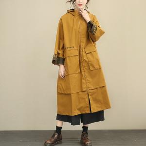 New Arrival Letter Prints Fashion Hooded Coat Contrast Color Womans Trench Coat