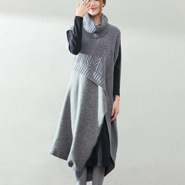 Wool Splicing Turtleneck Knitwear Special Design Two-Pieces Dress