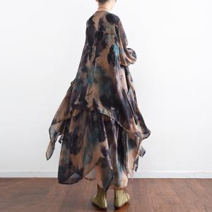 Spring 2018 Flowers Prints Vintage Silk Dress Flouncing Dress With Outerwear
