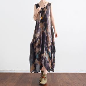 Spring 2018 Flowers Prints Vintage Silk Dress Flouncing Dress With Outerwear