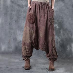 Special Design Patchwork Harem Pants Loose Linen Trousers