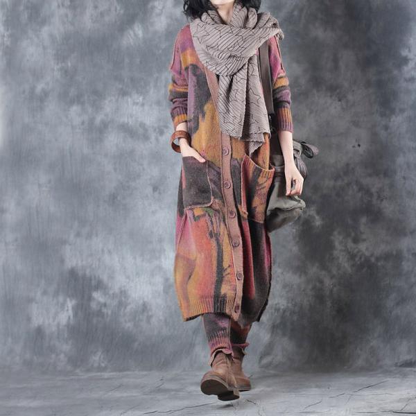 High-Quality Wool Designer Oversized Cardigan with Colorful Bootcuts