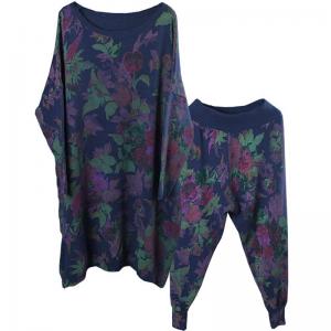 Resort Fashion Flowers Prints Senior Womans Pullover with Knitting Pants