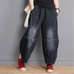Color Fading Edge Slits Fashion Jeans Womans Cotton Baggy Jeans