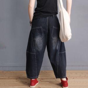 Color Fading Edge Slits Fashion Jeans Womans Cotton Baggy Jeans