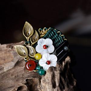 Chinese Style Shell Flowers Vintage Brooch Agate Personalized Jewelry