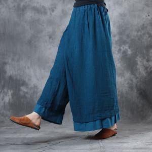 Layering Flouncing Wide Leg Pants Linen Fashion Trousers for Woman