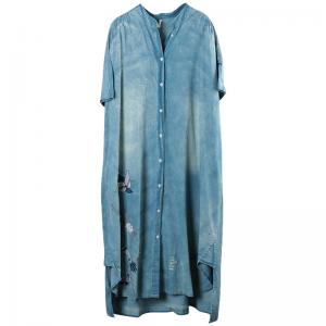 Asymmetrical Magpie Embroidered Dress Loose Long Denim Cardigan
