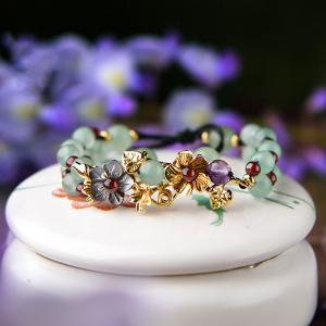 Chinese Vintage Metallic Flowers Adjustable Beaded Bracelets