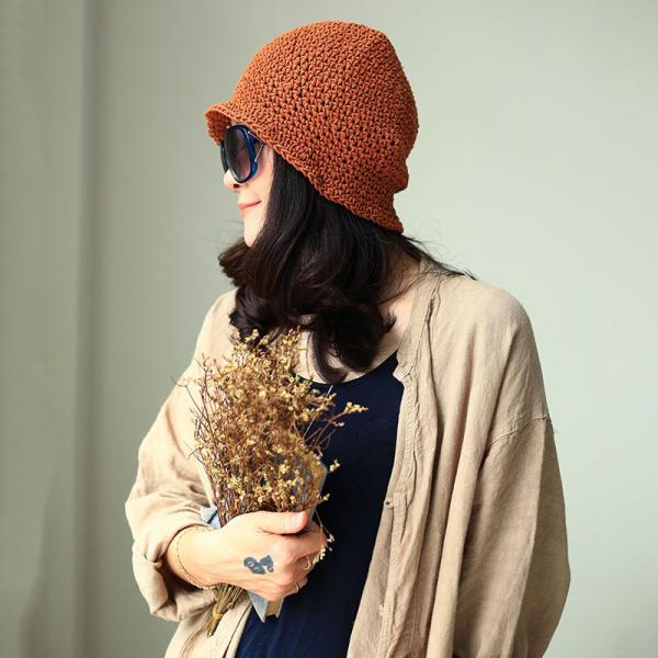 Cotton Linen Knitting Hat Womans Bucket Hat
