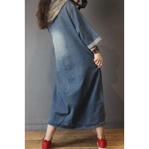 Blue Fading Hooded Denim Dress Fashion Large Size Jeans Dress