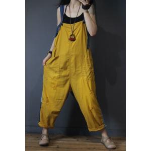 Contrast Color Back Printed Jumpsuits Loose Cotton Dungarees