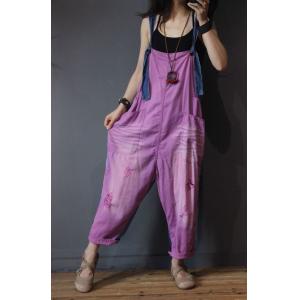 Contrast Color Back Printed Jumpsuits Loose Cotton Dungarees
