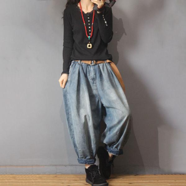 Street Style Flare Denim Pants Baggy Balloon Jeans for Woman