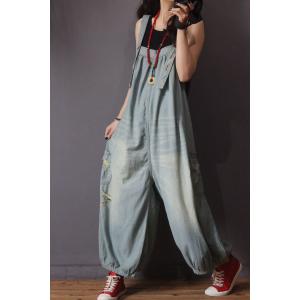 Comfy Style Backless Flared Overalls Plus Size Distressed Jean Jumpsuits