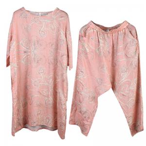 Organic Ramie Comfy Printed Blouse with Casual Harem Pants