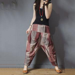 British Style Checkered Radish Pants Cotton Linen Korean Pleated Pants
