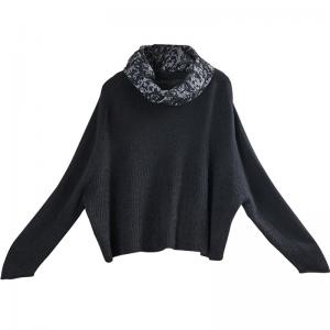 Loose Style Jacquard Sweater Long Sleeve Turtle Neck Jumper