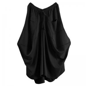 Straight Pocket Loose  Asymmetrical Draped Skirt Black Maxi A-Line Skirt
