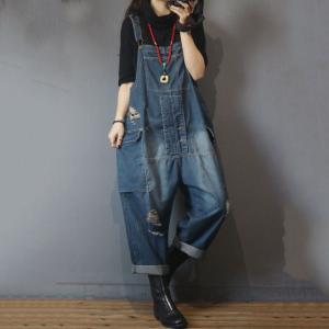 Street Fashion Ripped Dungarees Plus Size Denim Overalls