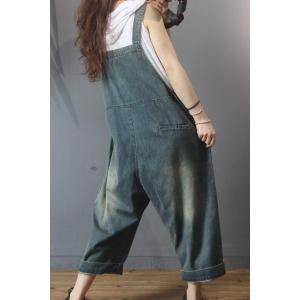 Flap Pockets Baggy Fashion Overalls Wide Leg Denim Dungarees