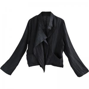 Leisure Style Linen Black Blazer Long Sleeve Short Jackets