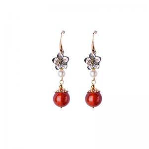 Red Agate Ethnic Earrings Vintage Flowers Designer Earrings