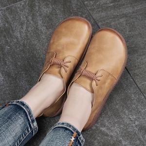 Low Heels Leather Slip-On  Womans Handmade Granny Shoes