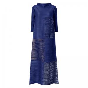 Stand Collar Glittering Shift Dress Elegant Pleated Maxi Dress