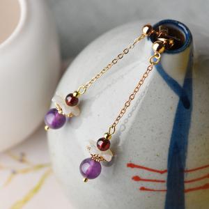 Chinese Amethyst Long Earrings Designer Purple Ethnic Earrings