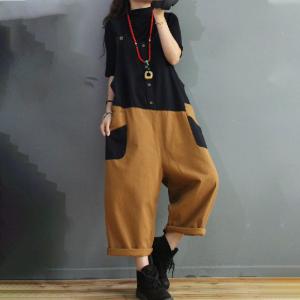 Street Fashion Baggy 90s Dungarees Contrast Colors Overalls Pants Womens