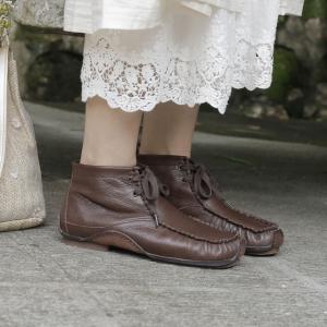 Low Heel Lace Up Short Boots Casual Sheepskin Leather Handmade Shoes