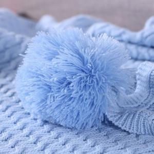 Cotton Pom Pom Throw Plain Cute Super Soft Blanket