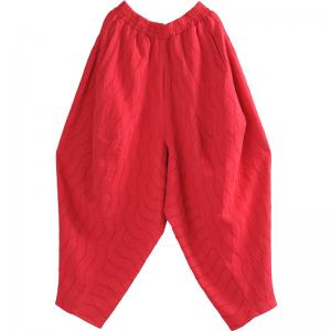 Jacquard Red Carrot Pants Cotton Linen Loose Elephant Pants