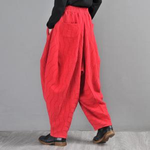 Jacquard Red Carrot Pants Cotton Linen Loose Elephant Pants