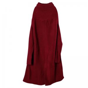 Long Sleeve Loose Turtleneck Sweater Dress Burgundy Poncho Dress