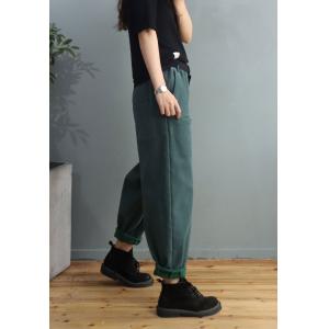 Solid Colors Fleeced Tapered Pants Womens Cotton Winter Trousers