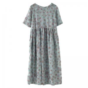 Empire Waist Loose Floral Dress Tied Summer Flax Clothing