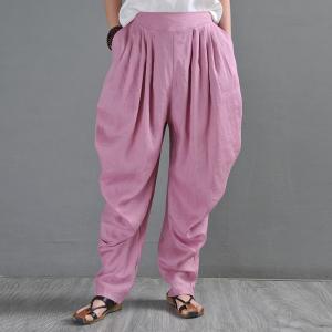 Beach Style Draped Tapered Pants Linen Designer Trousers