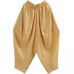 100s Linen Yellow Harem Pants Beach Style Summer Resort Pants
