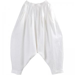 Boho Chic Summer White Harem Pants Linen Designer Carrot Pants